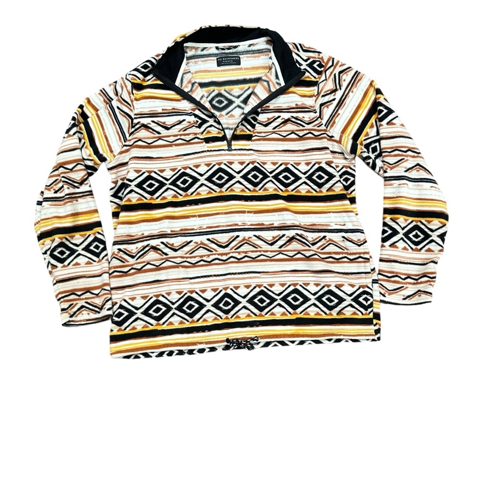 VTG No Boundaries Mens Cream Aztec Fleece Quarter Zip Pullover Sweatshirt Sz XL